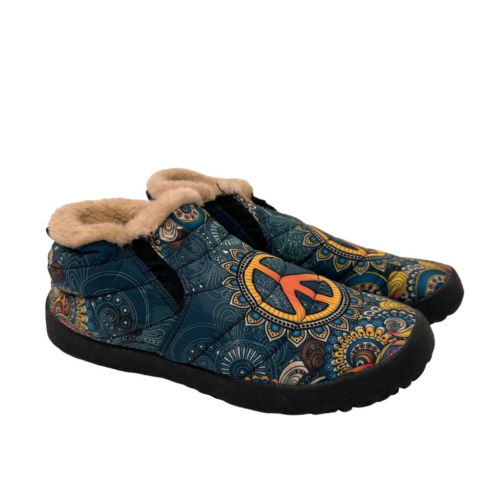 Yes We Vibe Sunflower Peace Hippie Fuzzy Fur Slip On Sneaker M5 W6.5